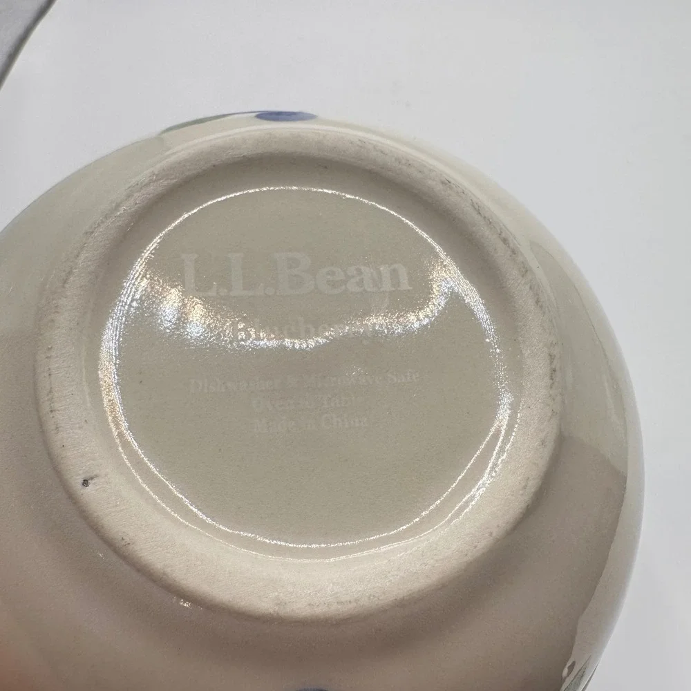 LL Bean Blueberry Stoneware Mixing Bowl Blue Stripe Cream Ceramic 6 Inch